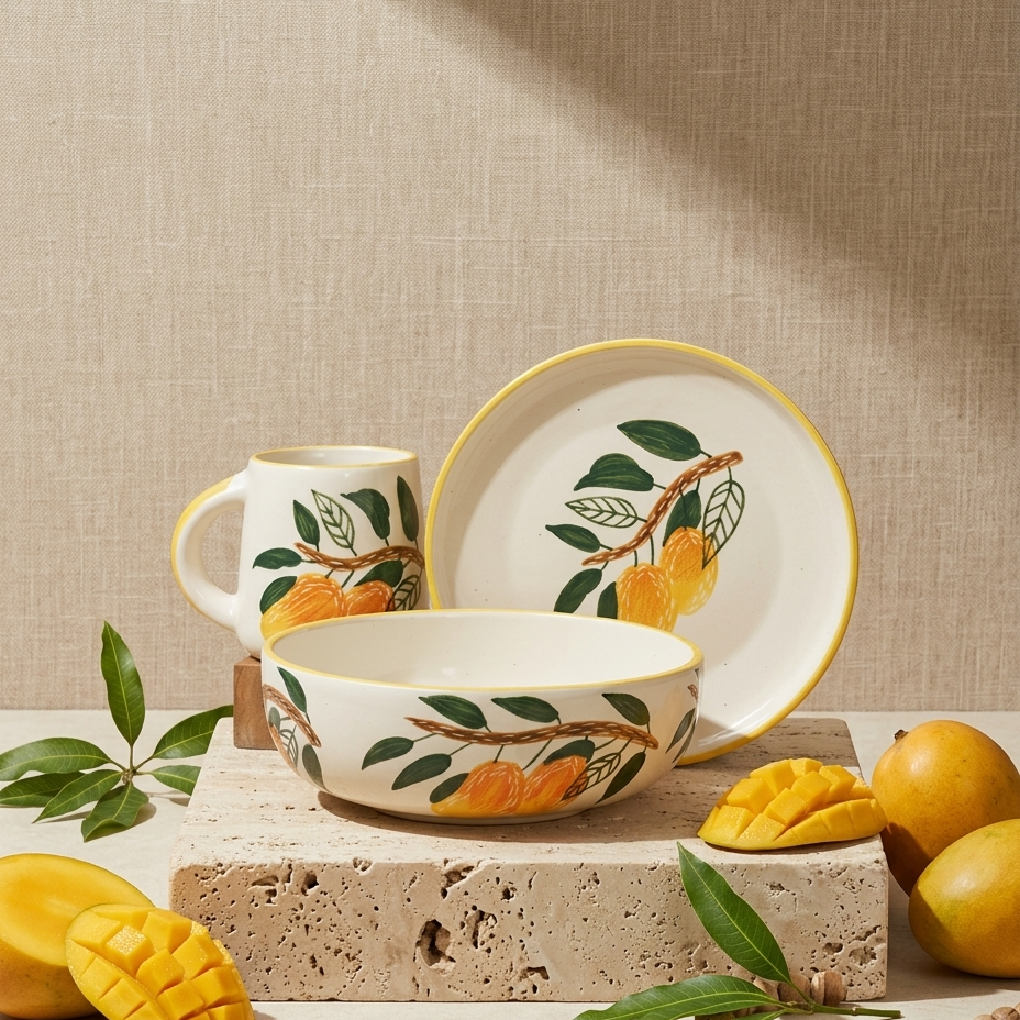 Mango Mehfil Handpainted Ceramic Breakfast Set of 3