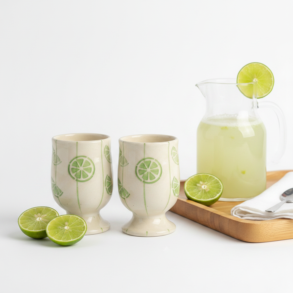 Sweet Lime Hand‑Painted Ceramic Pedestal Juice Glass –Set of 2 (260ml)