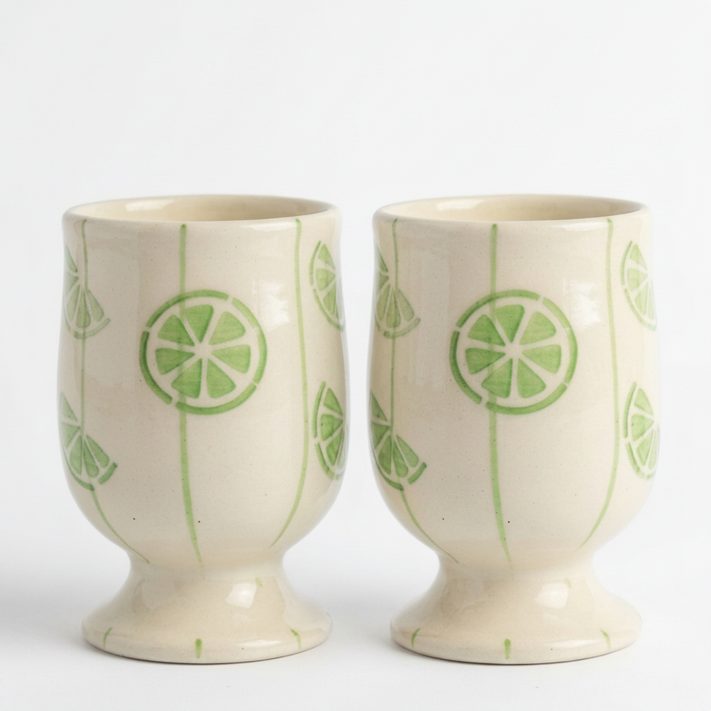 Sweet Lime Hand‑Painted Ceramic Pedestal Juice Glass –Set of 2 (260ml)