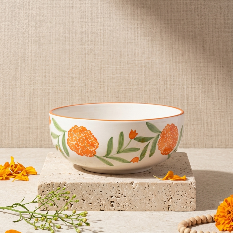 Marigold Mandi Handpainted Ceramic Bowl - Large