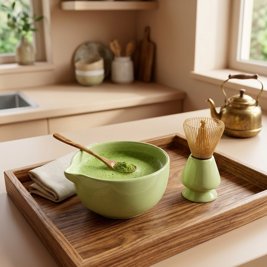 Pastel Green Matcha Bowl & Whisk Holder Set