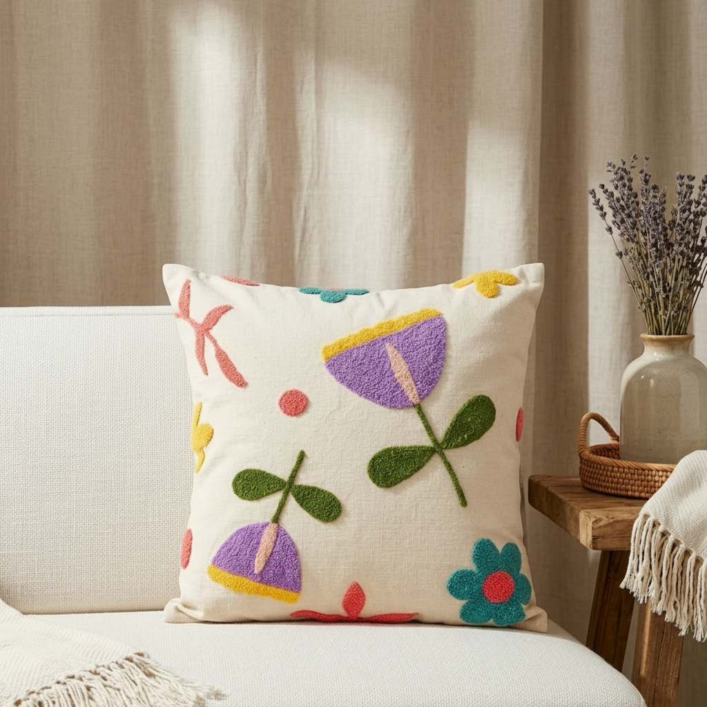 Lavendar Fields Tufted Cushion Cover- 16x16 inches