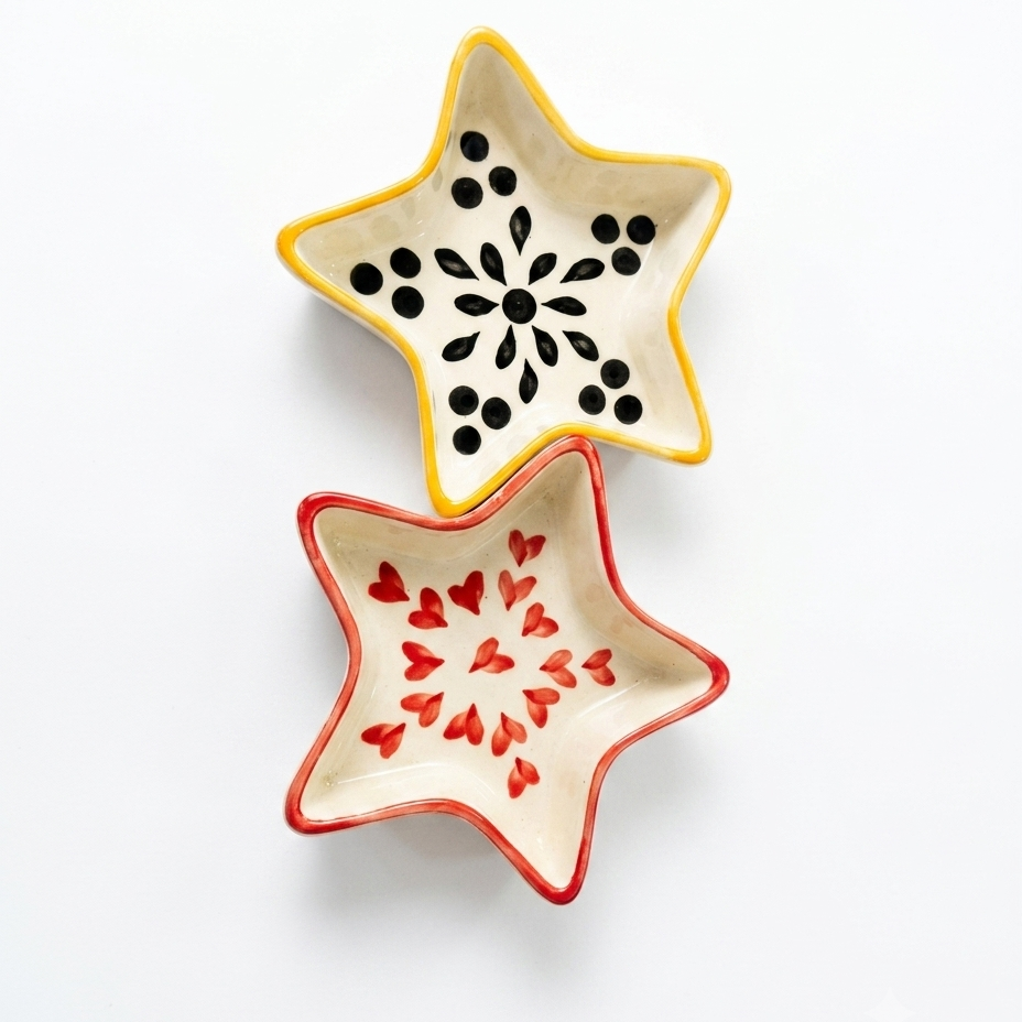 Hand-Painted Ceramic Star Platters – Set of 2