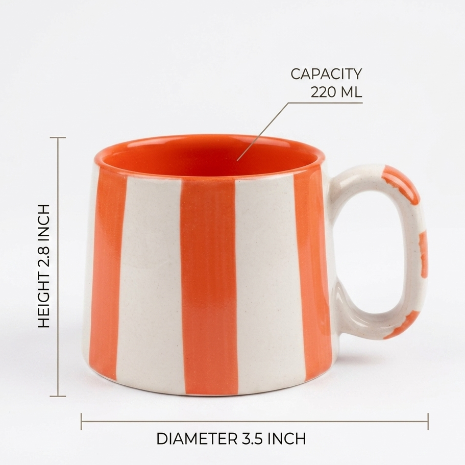 Vintage Orange Stripe Ceramic Coffee Cup - 220ml