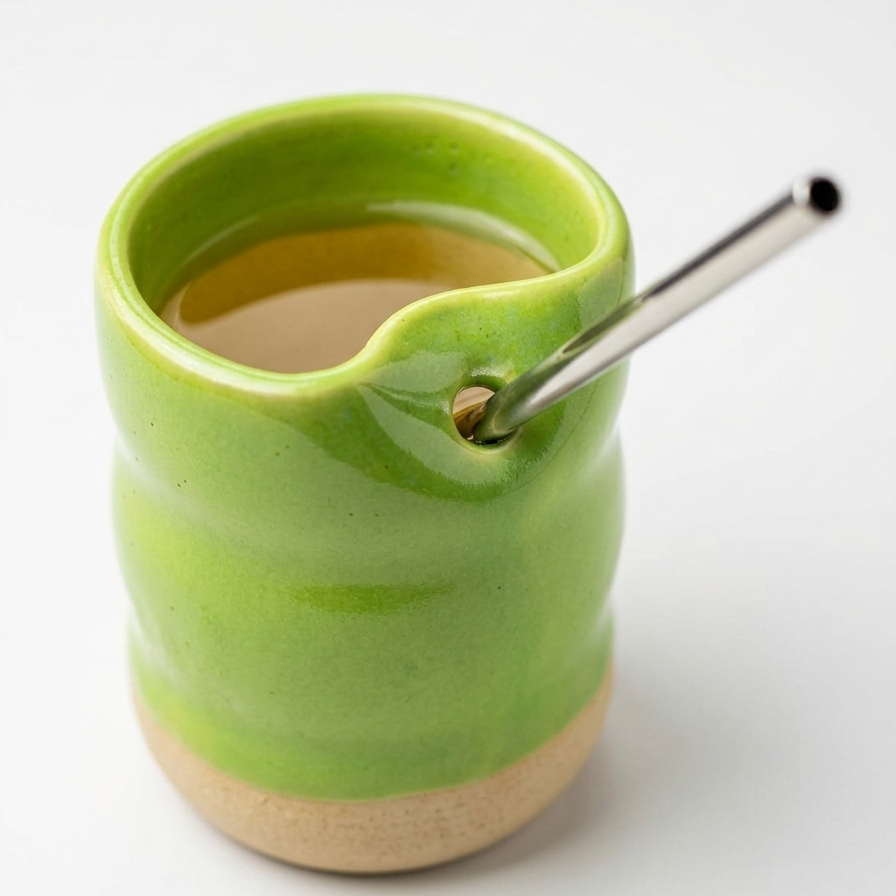 Green Ceramic Glass with Straw