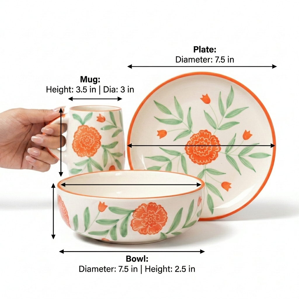 Marigold Mandi Handpainted Ceramic Breakfast Set of 3