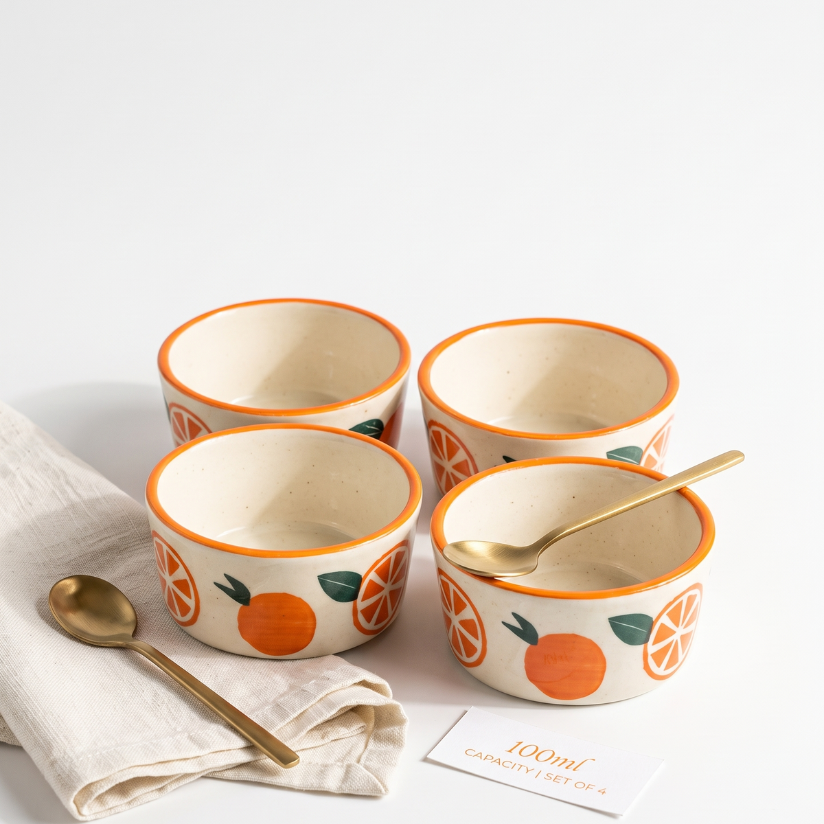 Narangi Orange Ceramic Ramekin Bowls Set of 4