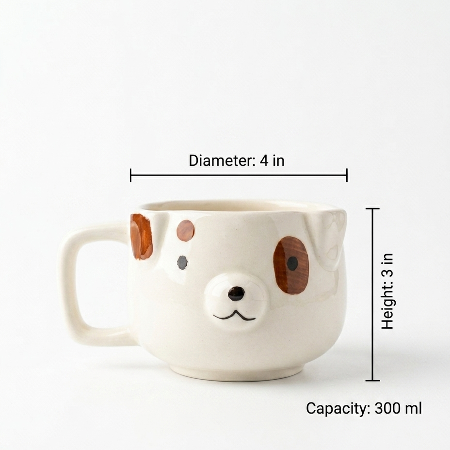 Cute Ceramic Dog Mug with 3D Ears (300 ml )