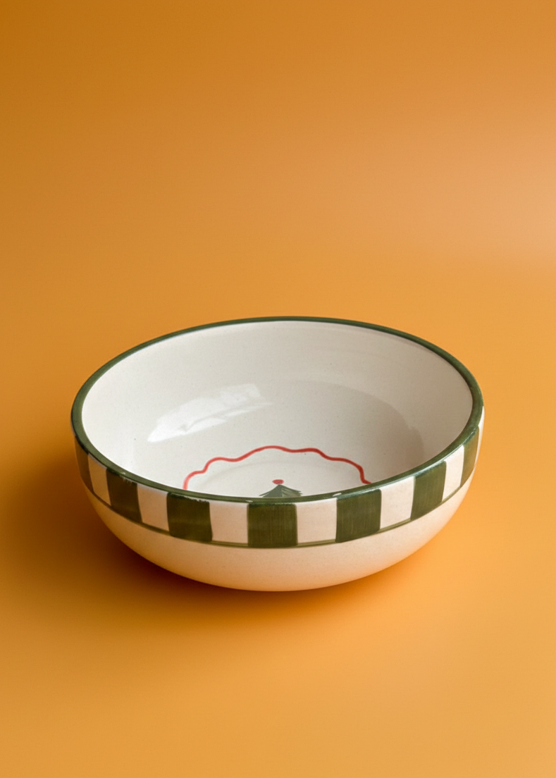 Candy Cane Bow Red Ceramic  Bowl - Large