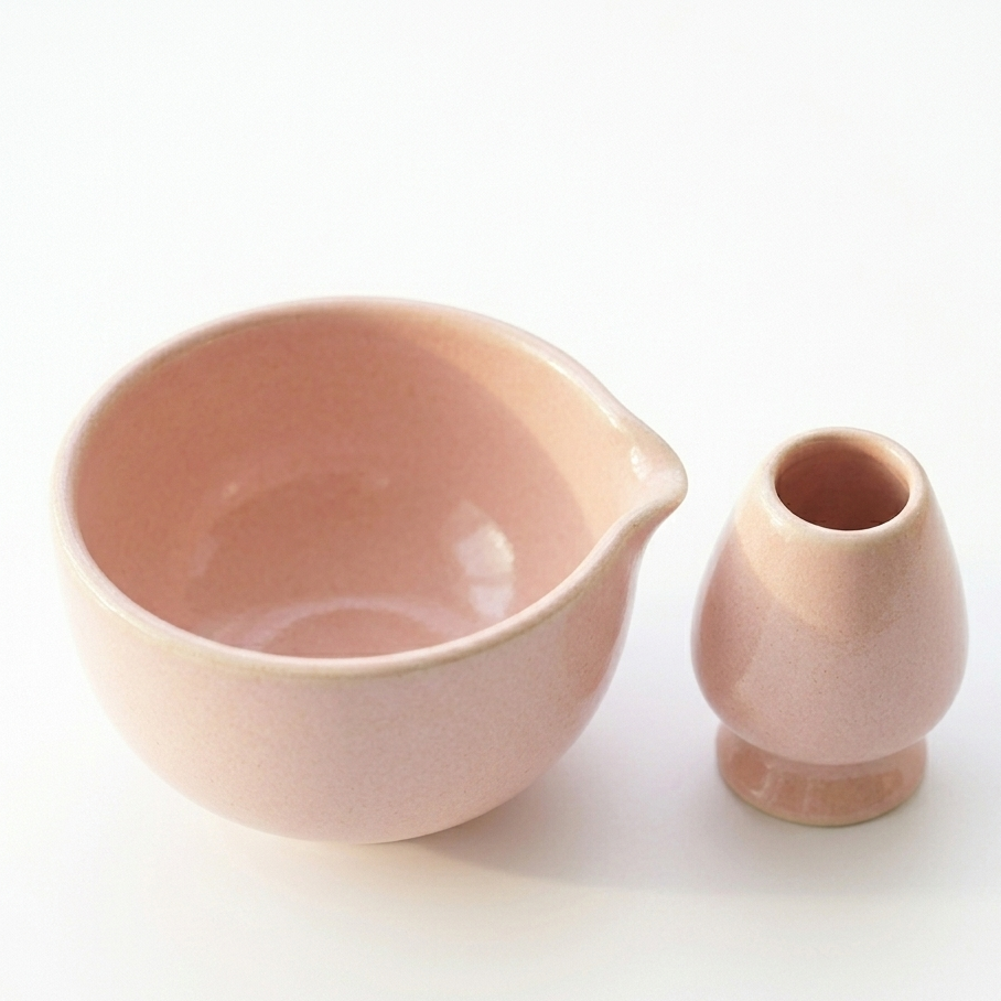 Pastel Pink Matcha Bowl & Whisk Holder Set