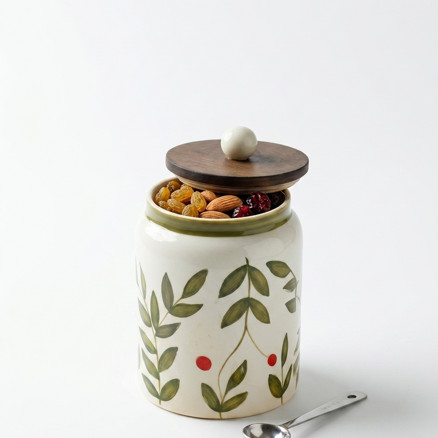 Olive Leaf Ceramic Jar - 800ml