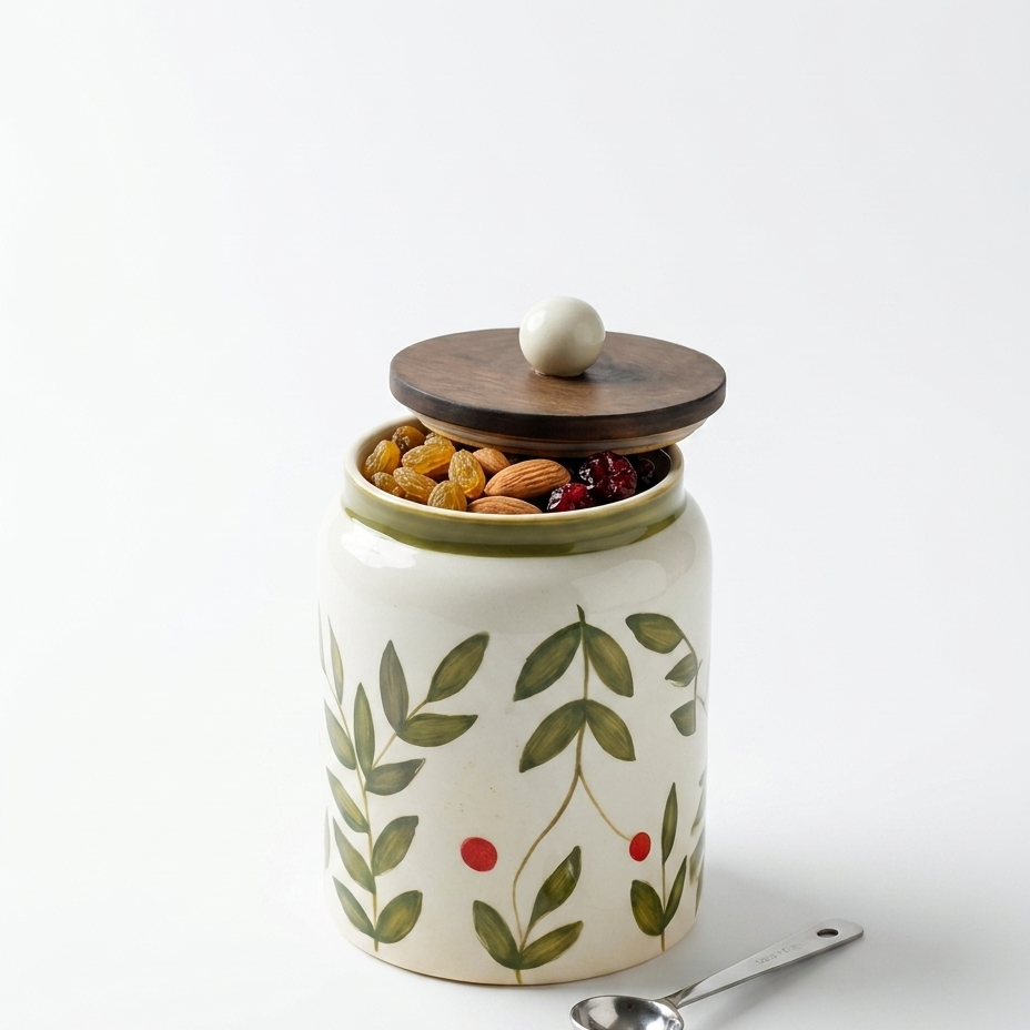 Olive Leaf Ceramic Jar - 800ml