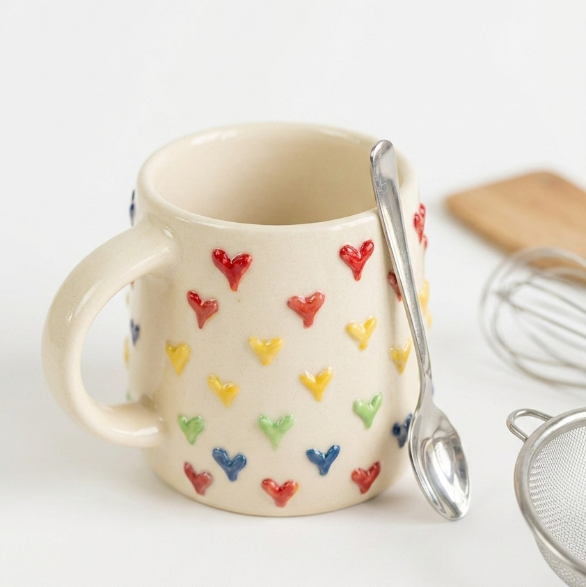 Embossed Rainbow Heart Mug