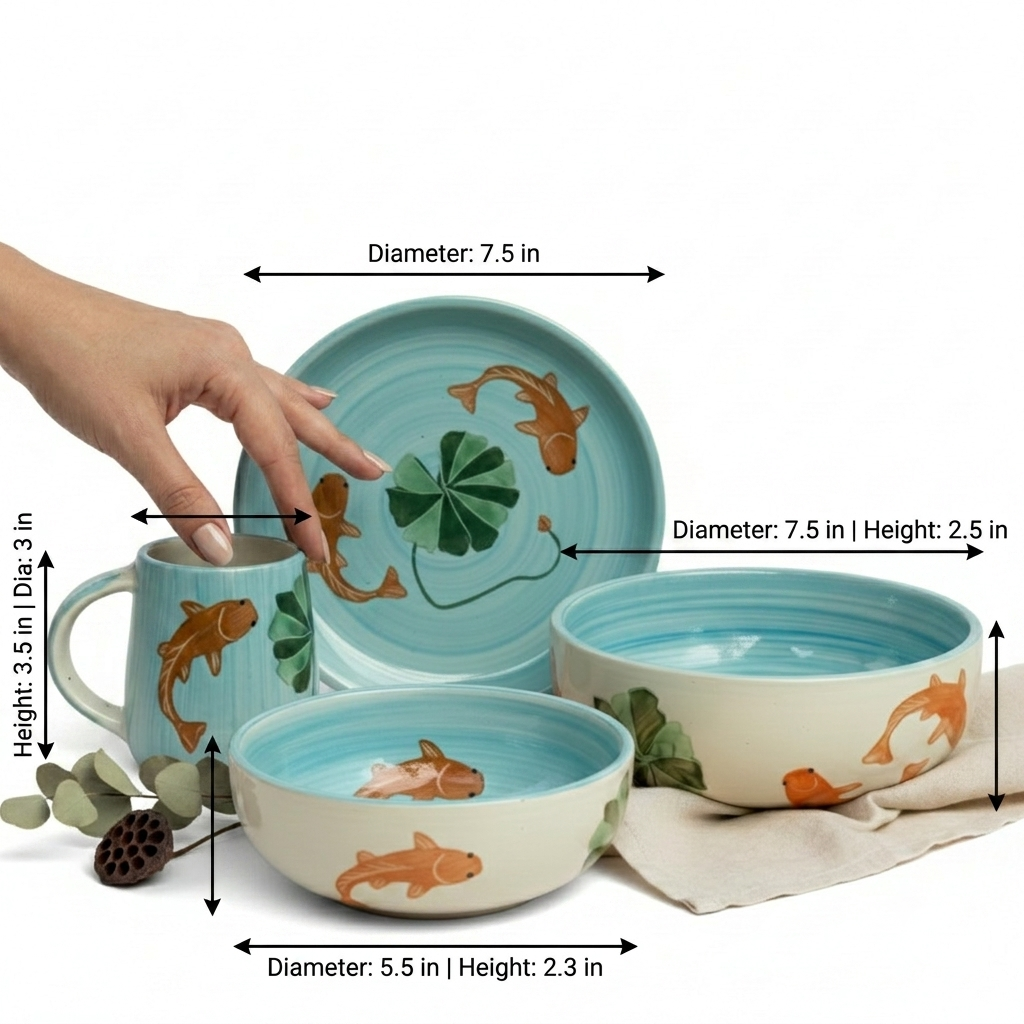 Koi Mulaqaat Fish Handpainted Ceramic Breakfast Set of 4