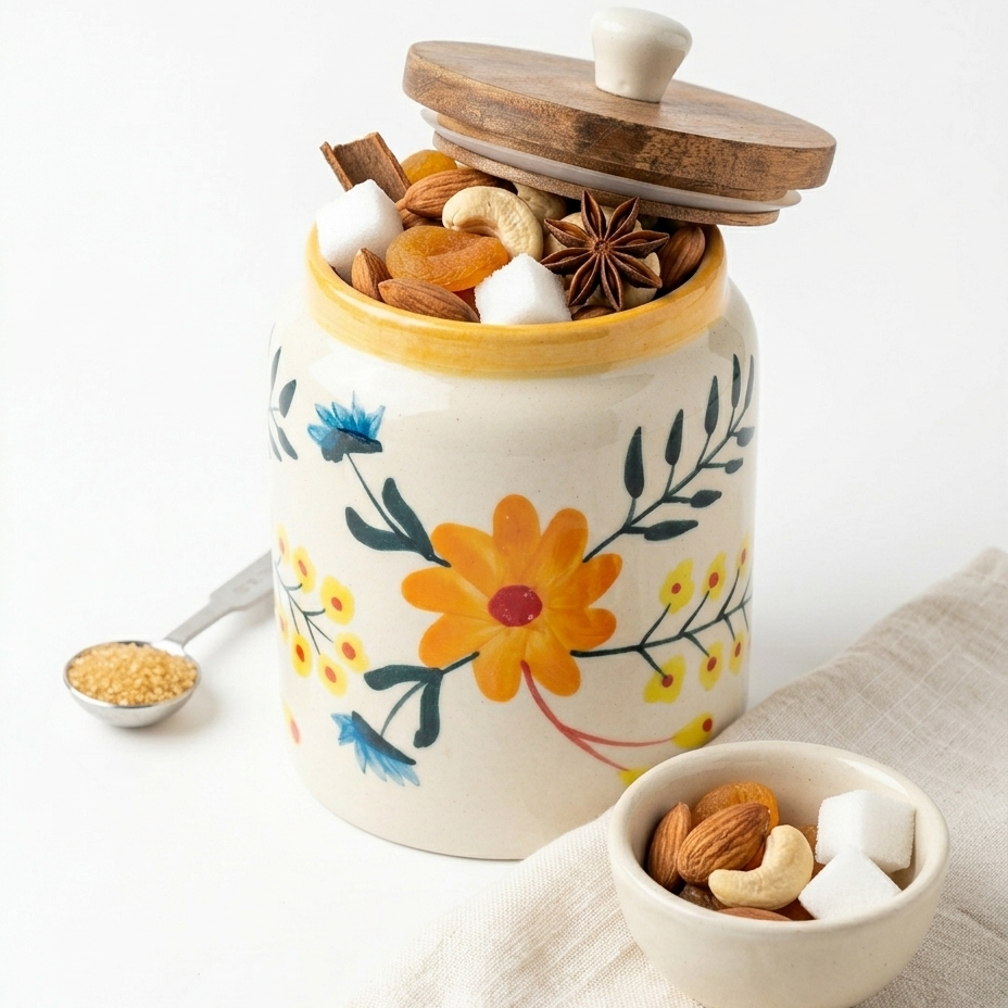 Floral Extravaganza Ceramic Jar - 800ml