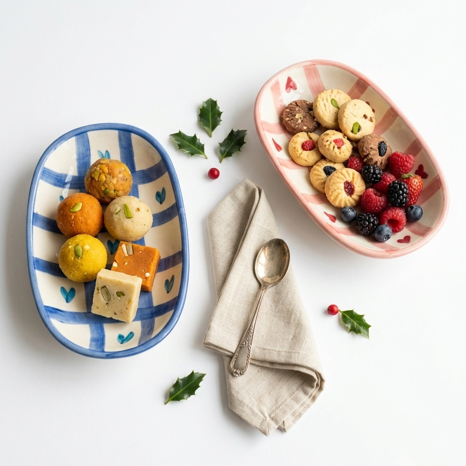 Cute Gingham & Heart Print Ceramic Oval Platters – Set of 2