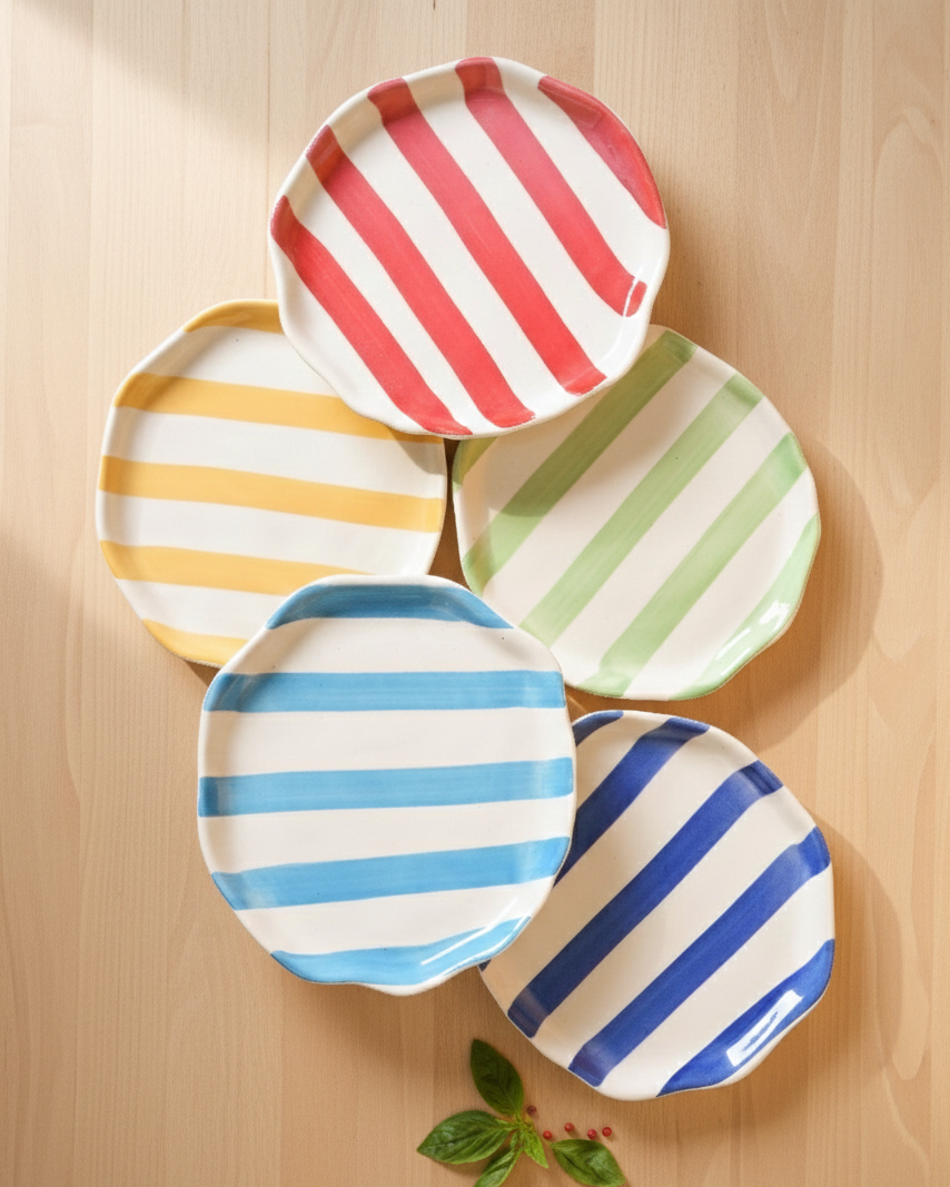 ⁠Multi Color Art Stripe Plates  Buy 4 Get 1 Free