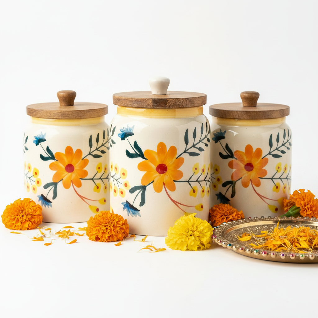 Floral Extravaganza Ceramic Jar - 800ml