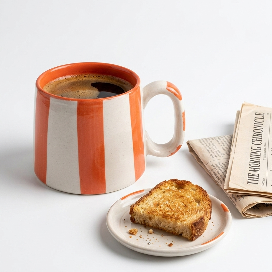 Vintage Orange Stripe Ceramic Coffee Cup - 220ml