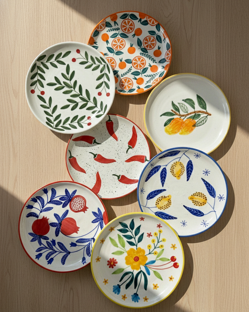 ⁠Multi Color Art Snack Plates  Buy 6 Get 1 Free