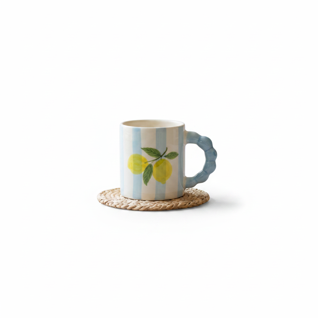 Lemon Stripe Elegance – Handcrafted Ceramic Mug