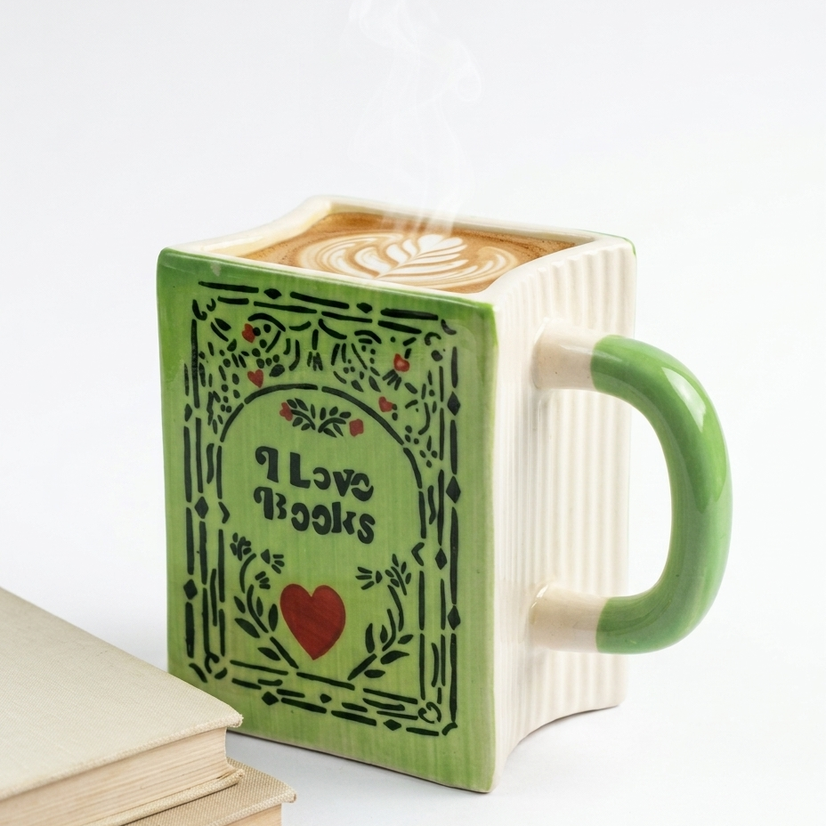 Nostalgic Book Bound Ceramic Coffee Mug (Green )