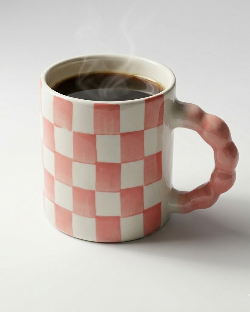 Ghingham Checkerboard Print- Pink Mug