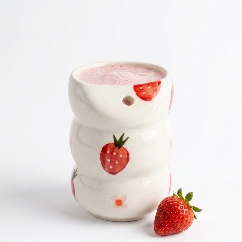 Strawberry Hand‑Painted Ceramic Glass – Without Straw