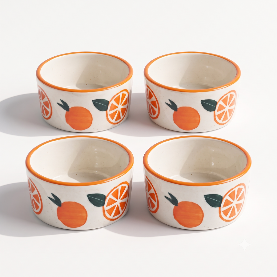 Narangi Orange Ceramic Ramekin Bowls Set of 4