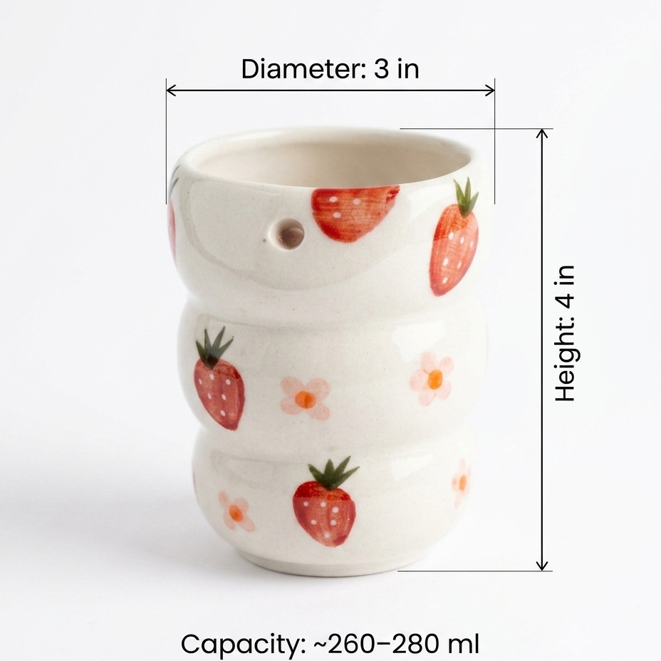 Strawberry Hand‑Painted Ceramic Glass – Without Straw