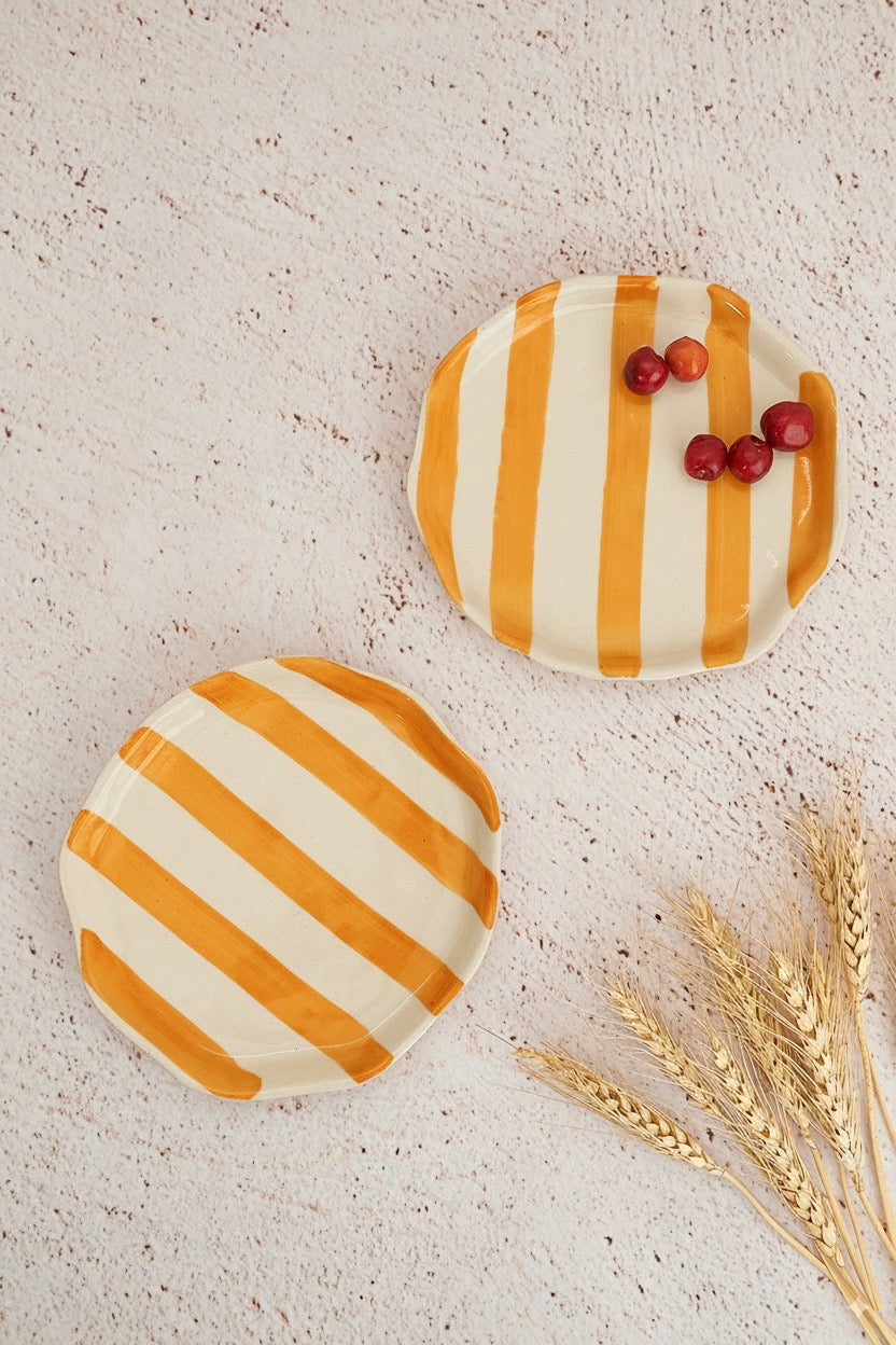Haldi Yellow Stripe Ceramic Plates Set of 2