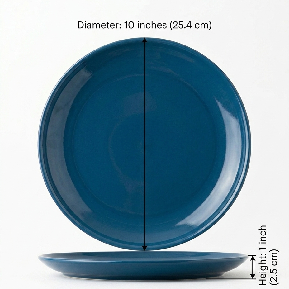 Glossy Ocean Blue Ceramic Dinner Plate ( 10 Inches )