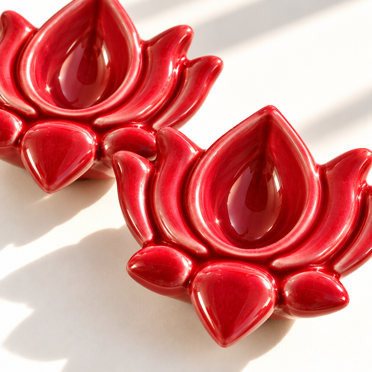 Red Lotus  Ceramic Diya's Set of 4