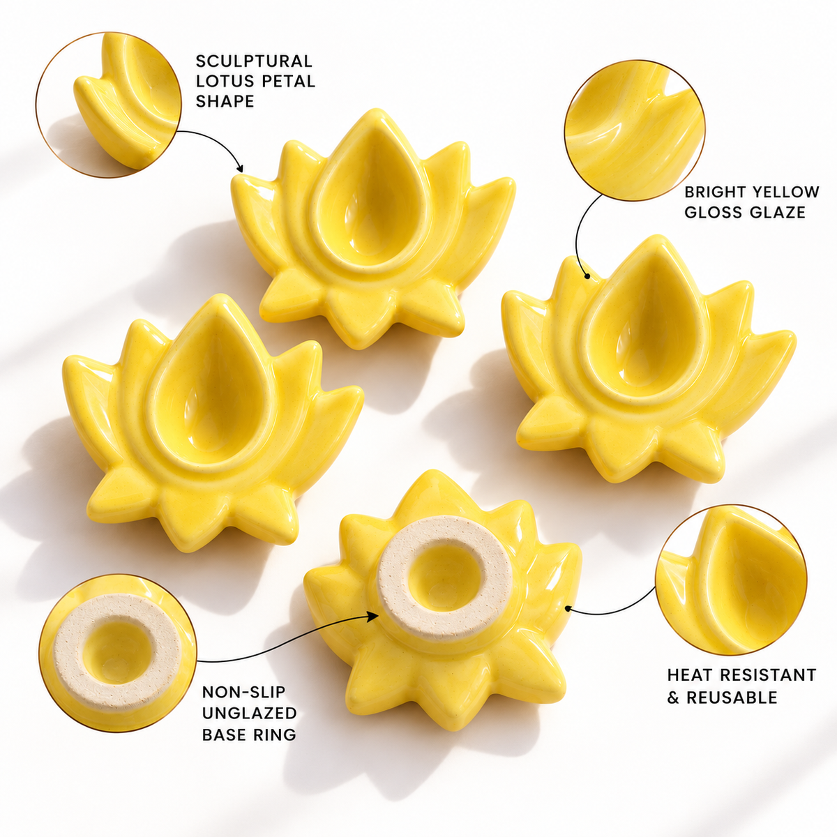 Yellow Lotus Ceramic Diya's Set of 4