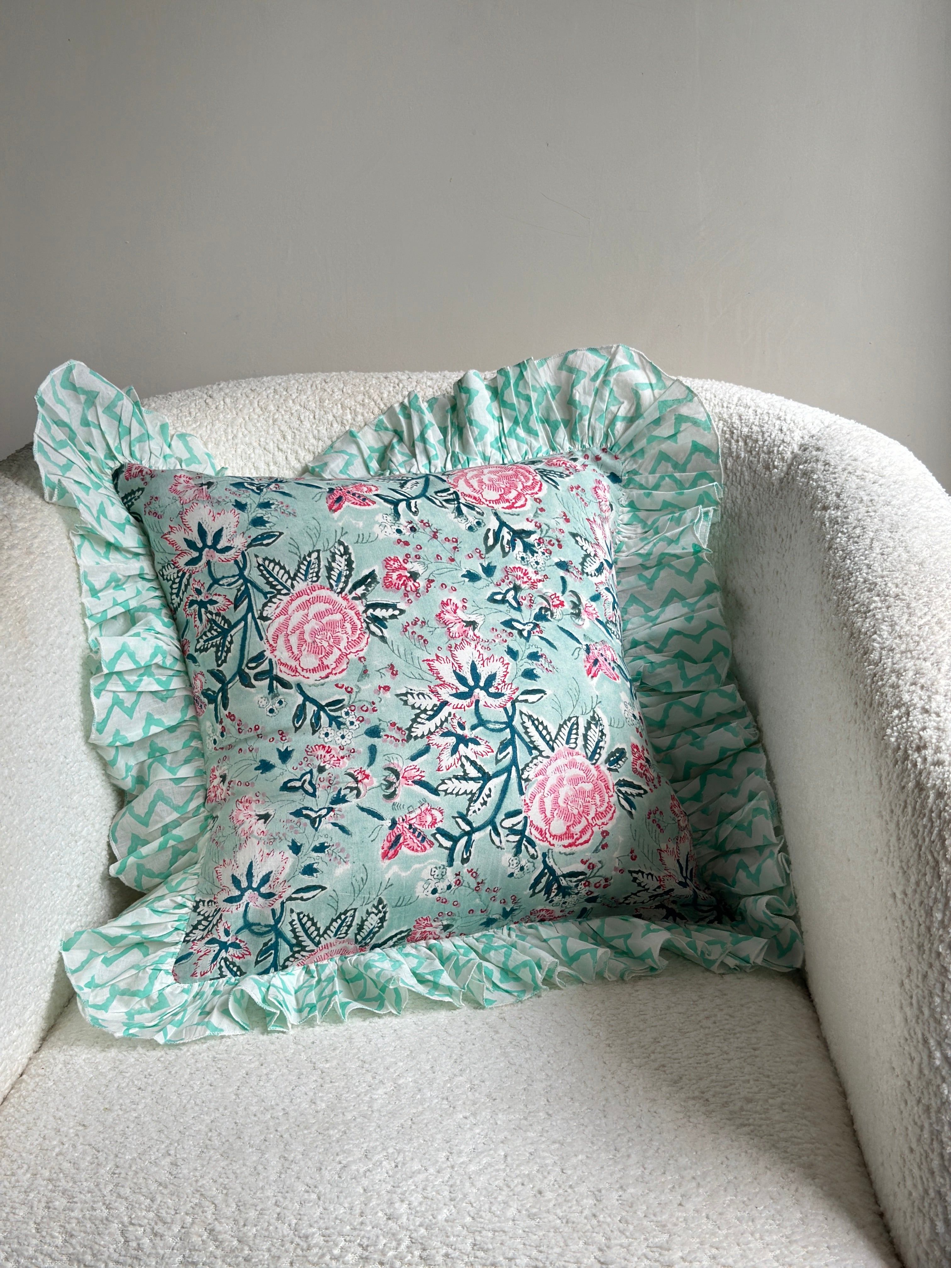 Green Floral Cushion Cover Nurture India