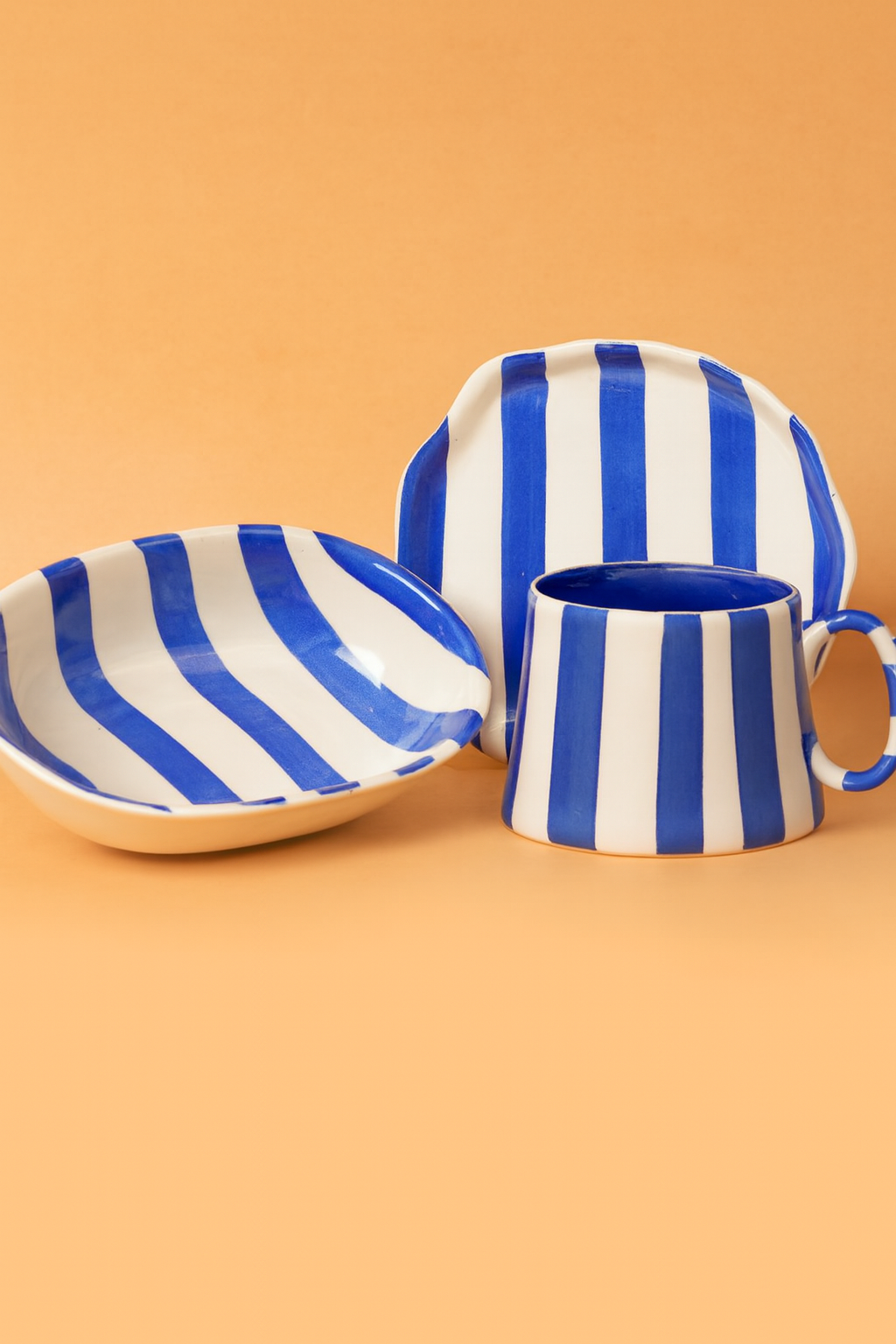Dark Blue Stripe Ceramic set of 3