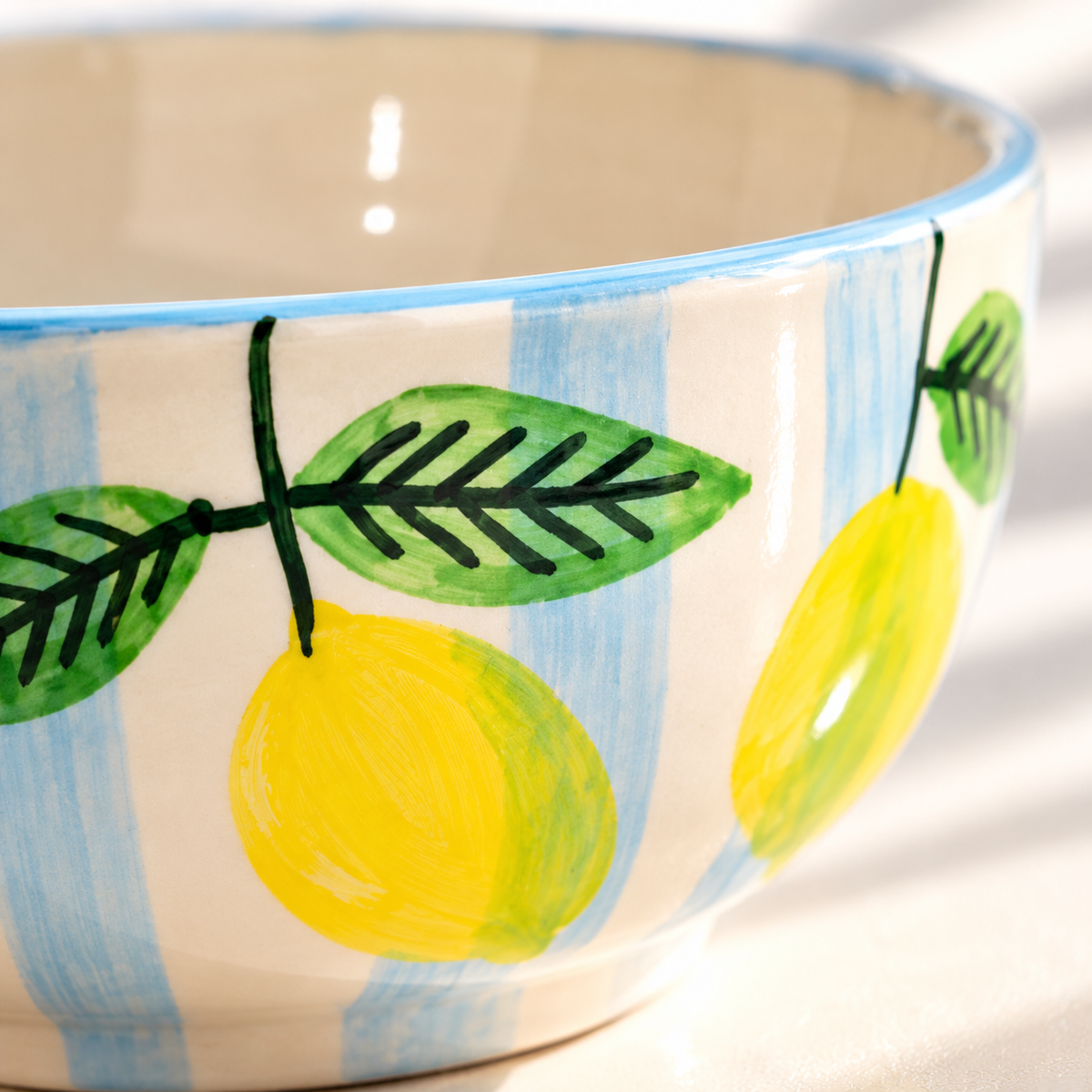 Lemon Stripe Elegance Ceramic Portion Bowl