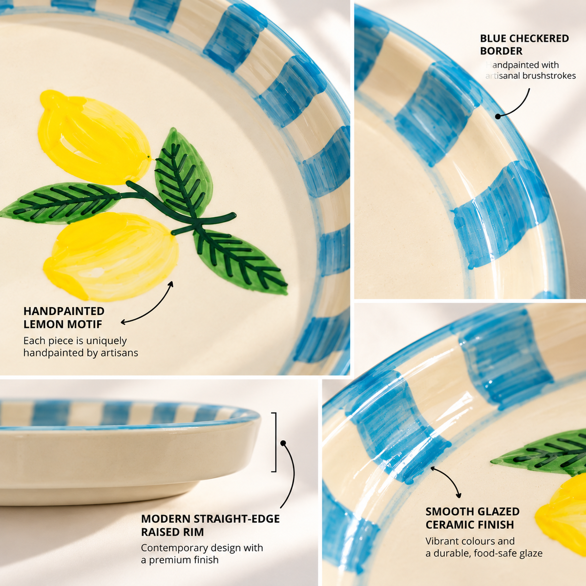 Lemon Stripe Elegance Ceramic Plate (8 inches)