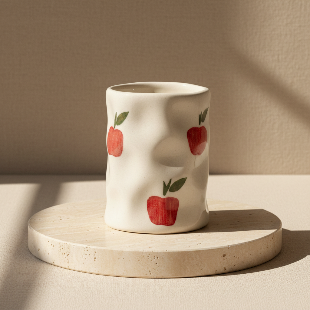 Handmade Ceramic Apple Tumbler – Cute Pinch Pot Aesthetic Coffee Mug