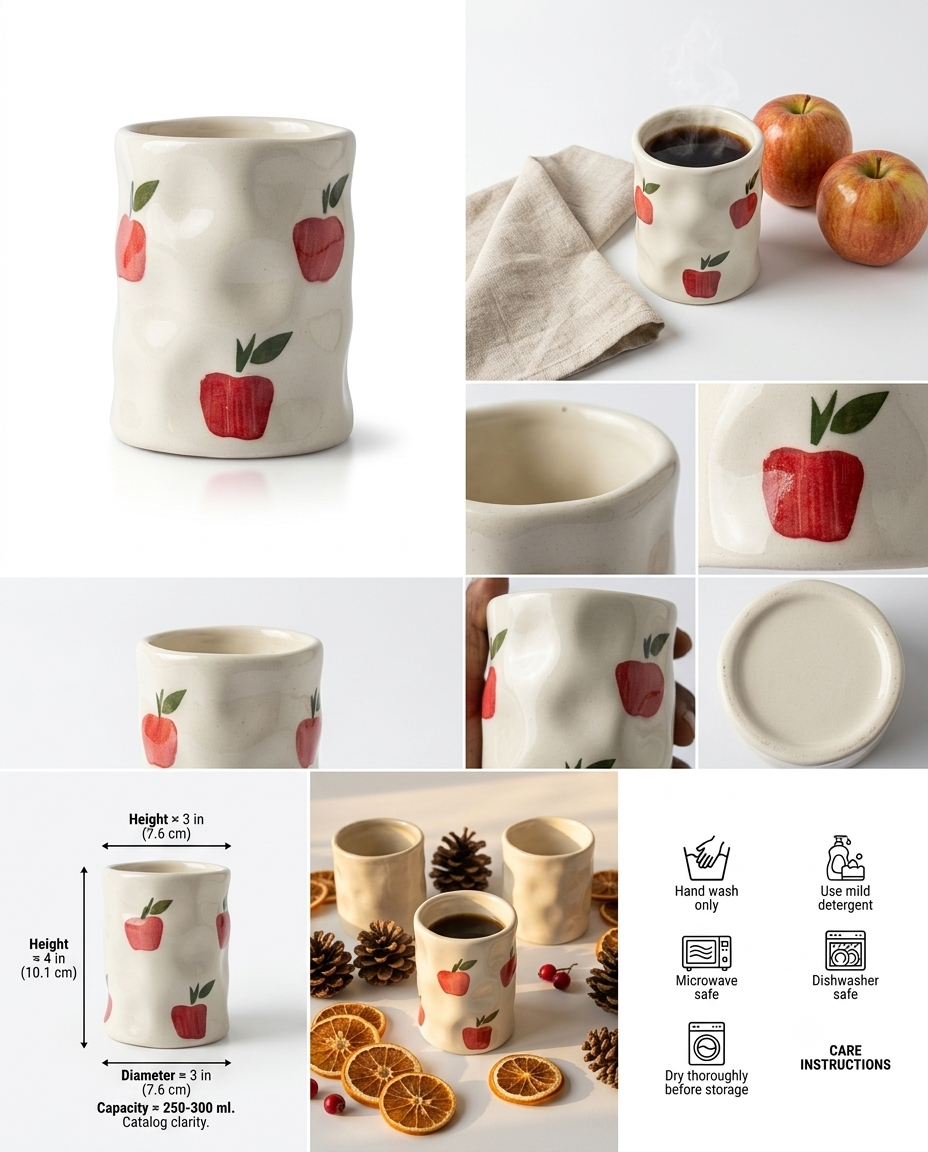 Handmade Ceramic Apple Tumbler – Cute Pinch Pot Aesthetic Coffee Mug