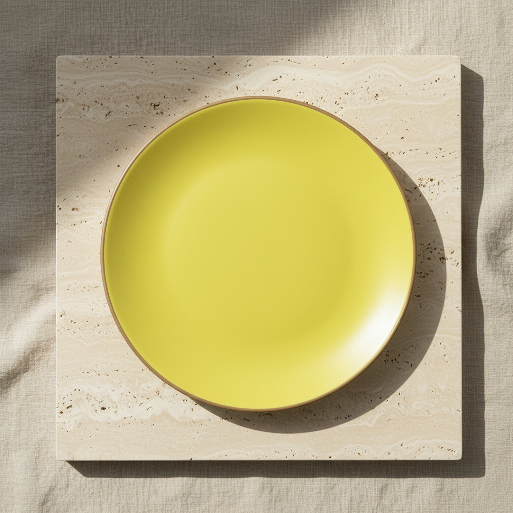 Yellow ceramic plate on a white background