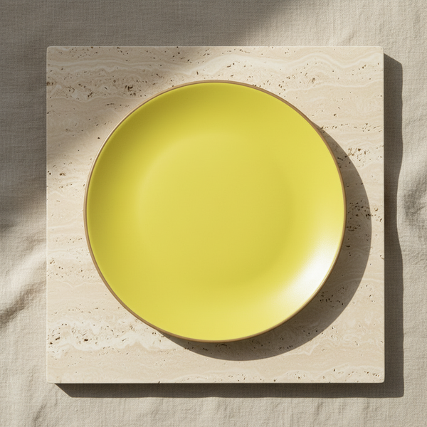 Yellow ceramic plate on a white background