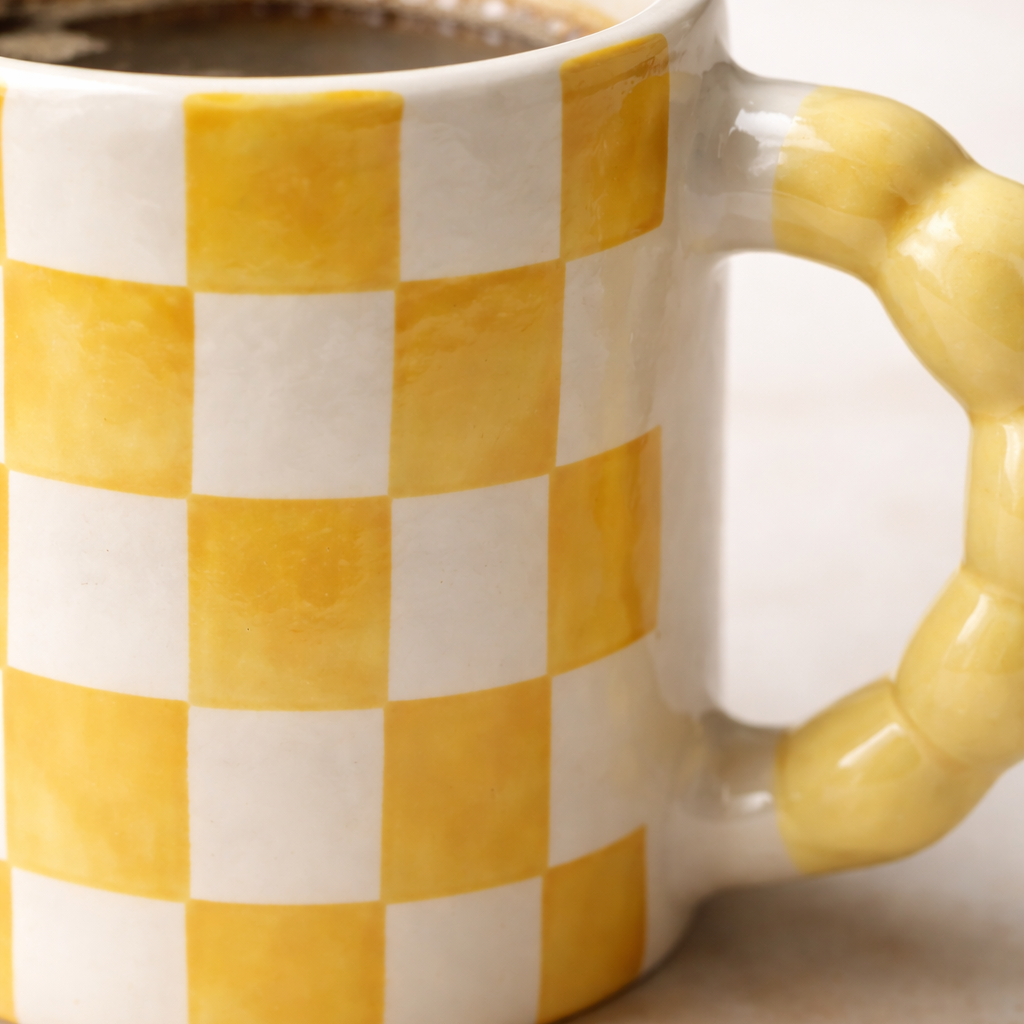 Ghingham Checkerboard Print- Yellow Mug