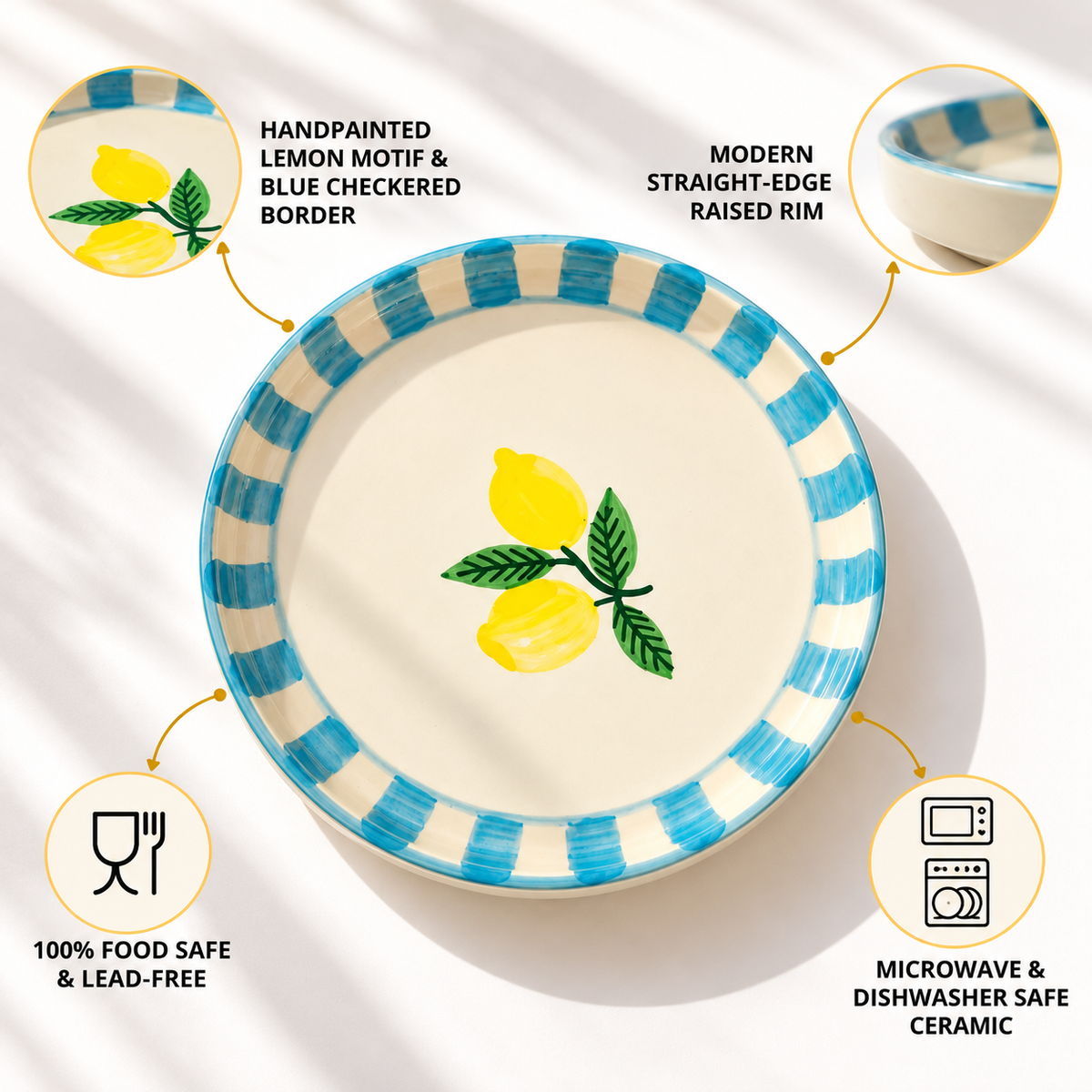 Lemon Stripe Elegance Ceramic Plate (8 inches)