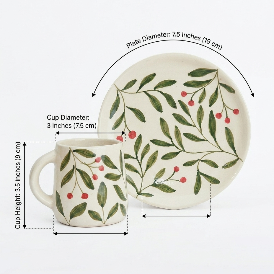 Olive Leaf Ceramic Set - Plate & Cup