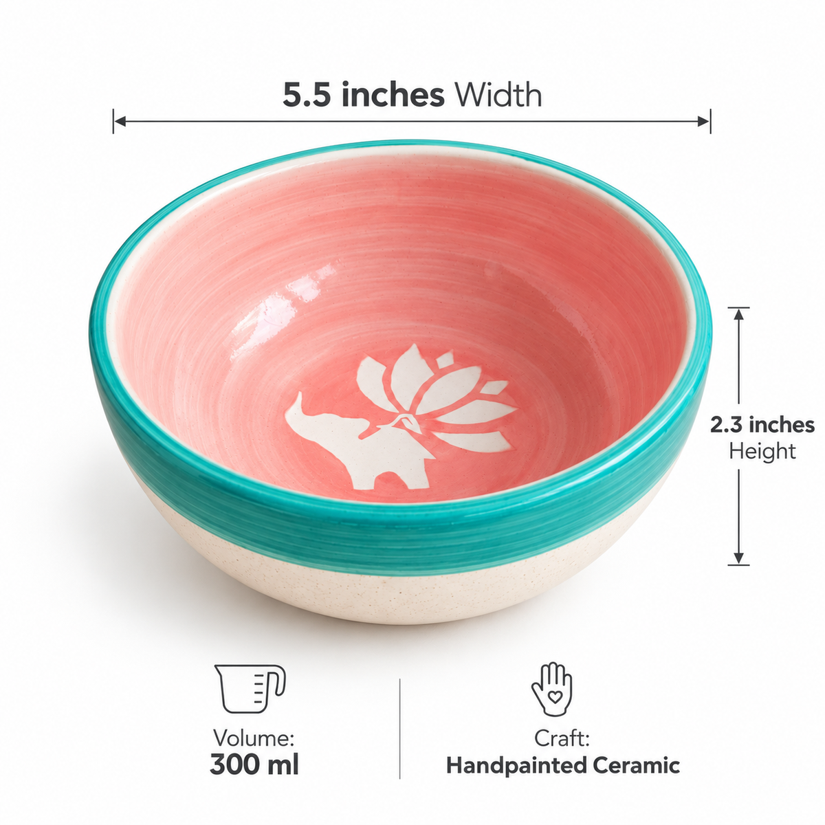 Lucky Lotus Handpainted Ceramic Small Bowl (Pink)