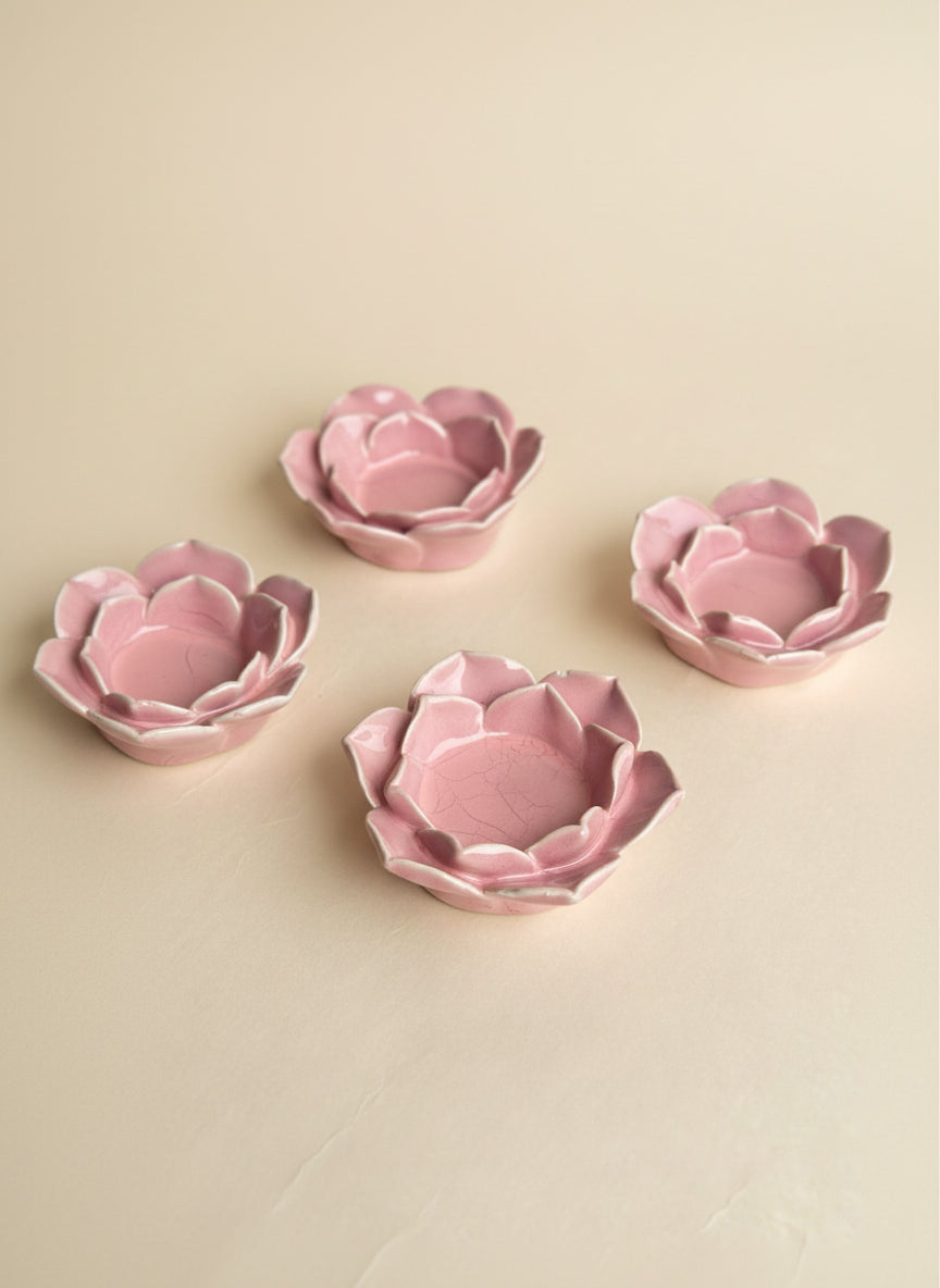 Pink Flower Tea Light Candle Holder