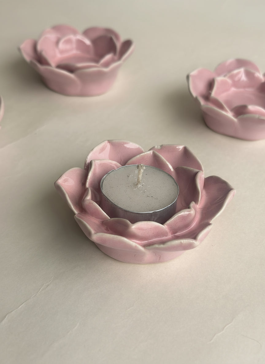 Pink Flower Tea Light Candle Holder