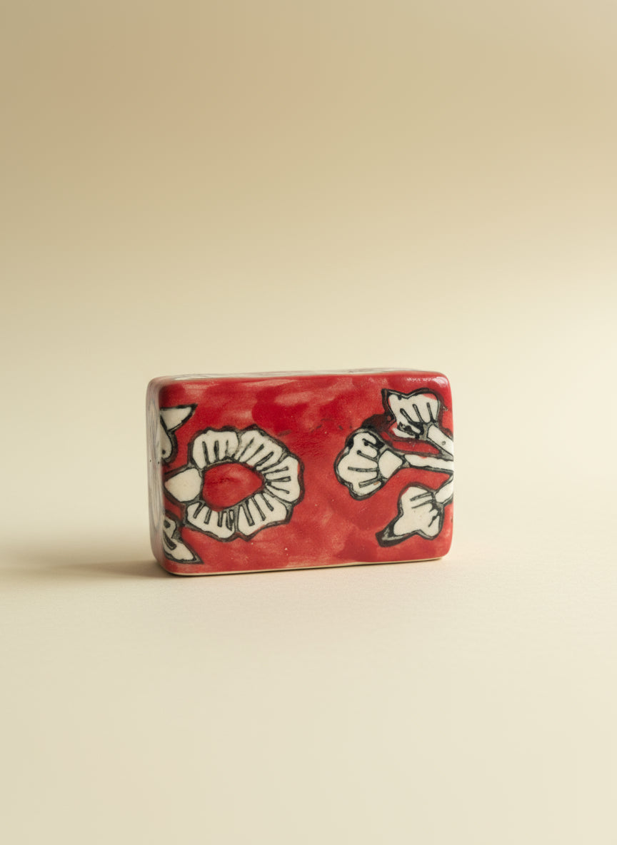 Square Ceramic Diya Set of 4 Red