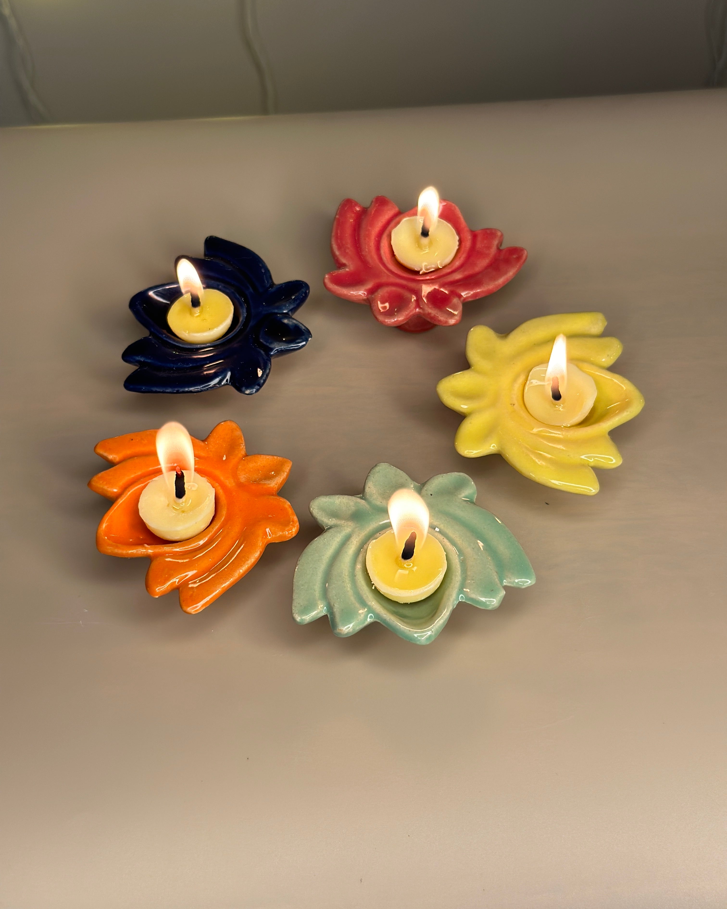 Lotus Ceramic Diya's Small Set of 5